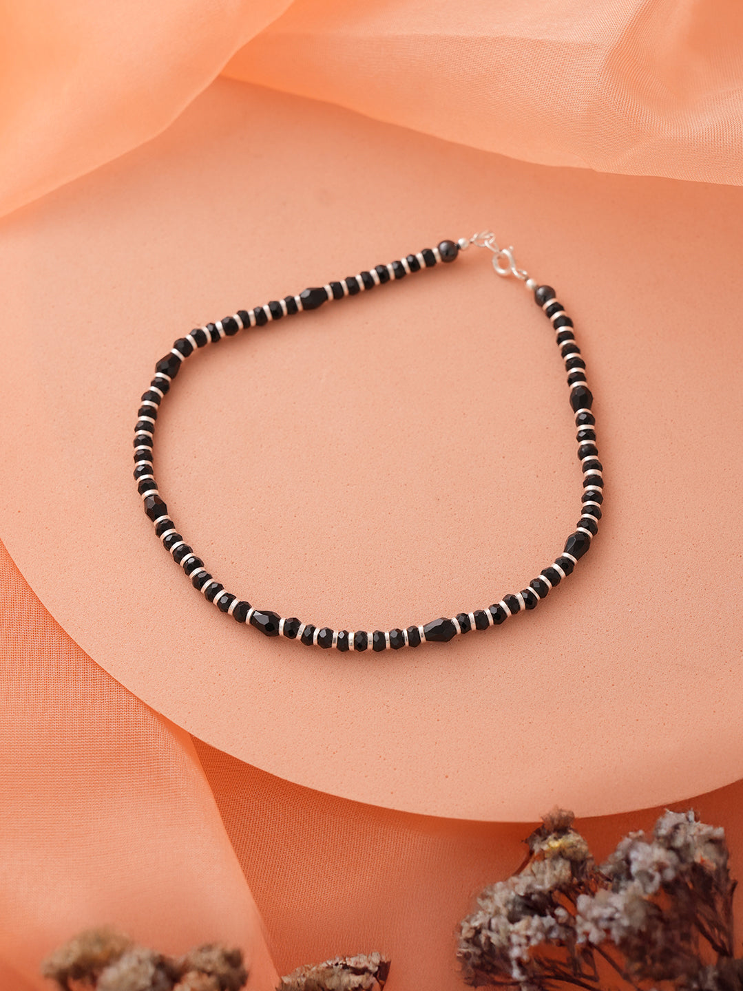 925 Sterling Silver Black Beads Daily wear Anklet Payal